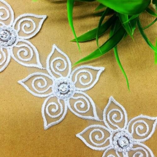 50pcs Soluble 3D Diamond Flower Chiffon Lace Trim Wedding Embroidered Decoration DIY Handmade Patchwork Sewing Supplies Crafts