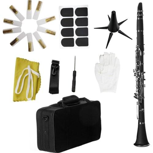 Bb B Flat Clarinet Clarionet Bakelite with Case Reeds Rubber Pads Gloves Strap Cleaning Cloth