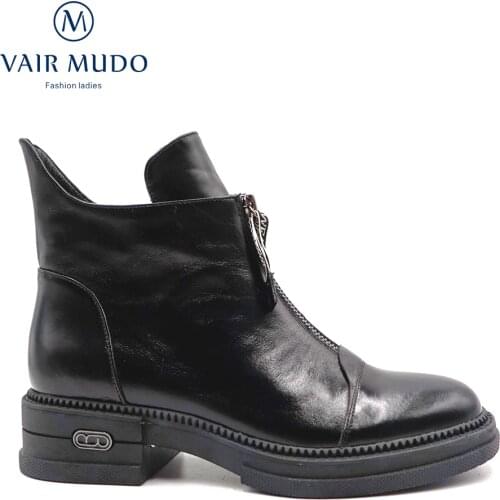 VAIR MUDO 2020 Winter Ankle Boots Wool 100% Warm Genuine Leather Thick Heel Waterproof platform Shoes Boots Women Winter DX112