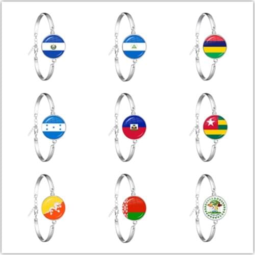 Sardova,Nicaragua,Mauritius,Honduras,Haiti,Togo,Bhutan, Belarus, Belize National Flag 2mm Glass Cabochon Chain Bracelet For Gift