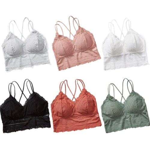 Women Sexy Seamless Lace Bra V-Neck Wire Free Removable Padded Bralette Tube Top 6XDA