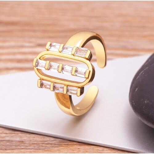 Hot Sale Punk Style Gold Open Rings Adjustable Finger Accessories Copper Zircon Hip Hop Ring for Women Best Party Bar Jewelry