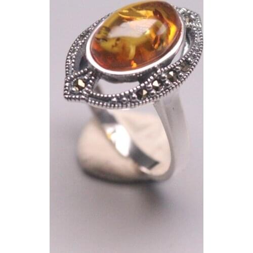 Genuine/Original Silver 925 Sterling Silver Ring for Weddings Eternity Ring for Women Great Gift for Ladies Natural Amber Ring