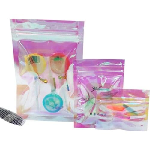 Colorful Bone Bag Jewelry Sealing Bag Hairpin Jewelry Packaging Small Iridescent Packaging Bag Laser Transparent Ziplock Bag