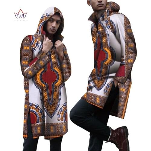 Hooded Jacket Cotton Dashiki African Clothes Men Long Top Shirts Bazin Riche Mens Shirts Traditional African Clothing WYN858