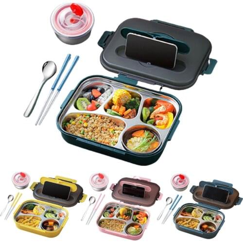 Microwave Lunch Box Wheat Straw Dinnerware with Spoon Chopsticks Food Storage Container Children Kids School Office Bento Box