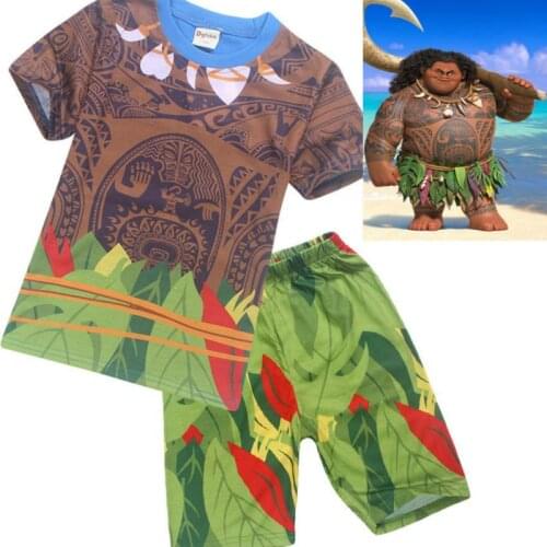 Summer Baby Boy Clothes Cartoon Moana Maui Print Costume Kid Girl Casual Children Top Tee Short Sleeve T Shirts+Shorts 2Pcs Sets