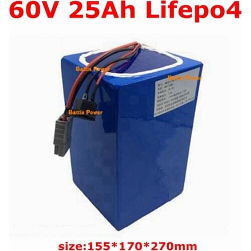 Lithium 60v 25ah lifepo4 battery pack BMS deep cycles rechargeable for 1500W 25000W bike scooter bicycle go cart +5A charger