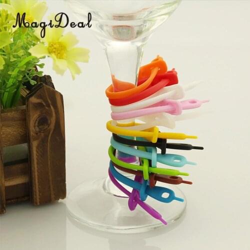 MagiDeal Colorful Reuseable 12Pcs Silicone Strip Tags Stem Marker Identifier Wine Glass Stags Charm for Home Party Wedding Bar