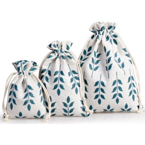 New Arrival 1Pcs 3 Sizes Beam Port Drawstring Cotton Cloth Green Wheat Pattern Gift Candy Bags Storage Bags Soft Small Gift Bags