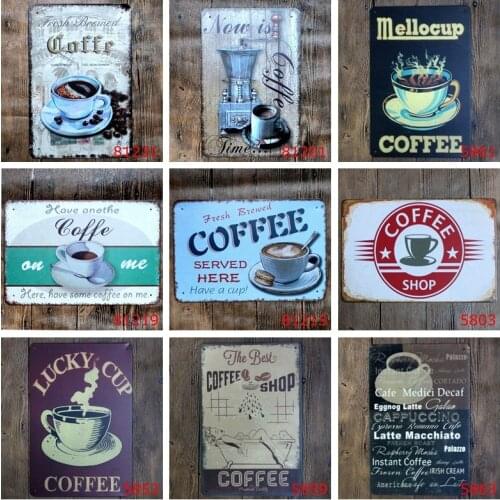 Drink Hot Coffee Metal Tin Signs Retro Vintage Cafe Shop Open Time Signage Home Decor Wall Art Decorative Painting Plaque YN064