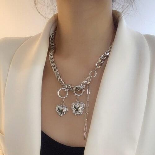 Fashion Butterfly Love Heart Pendant Necklace Metal Thick Chain Clavicle Sweater Chain Necklace For Women Jewelry Gift