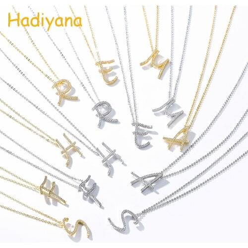 Hadiyana Fashion Jewelry Letter Pendant Necklaces With White Cubic Zirconia Women Attractive Copper A Charm Gift Necklaces XL300