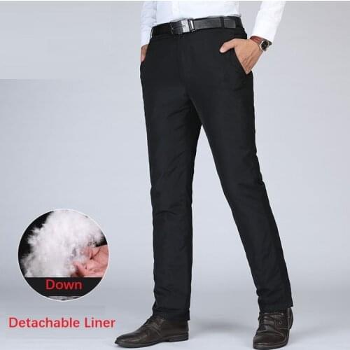 Mens Winter Pants Detachable Liner Down Padded Business Pants Men Warm White Duck Down Padded Trousers Casual Black PT-139