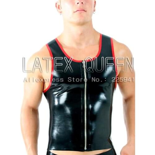 Men Latex Vest rubber tight fitting Metallic zip for male custom made
