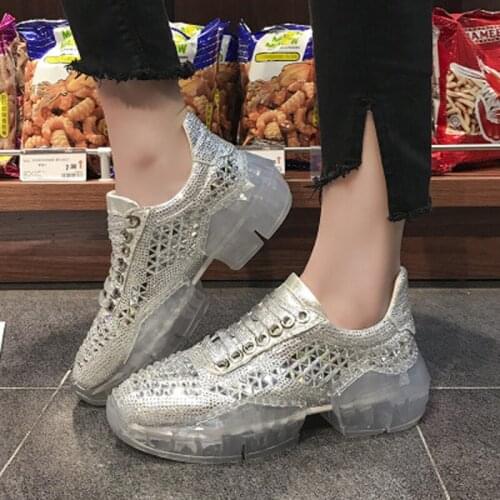 Siddons New Luxury Crystal Studs Women Sneakers Spring Autumn White Lightweight Ladies Sport Running Shoes Woman Casual Sneakers
