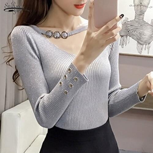 Autumn Long Sleeve Knitted Sweater Elegant Gentle Solid Women Sweater Thin Korean Pullover Winter Slim Office Lady Clothes 16624