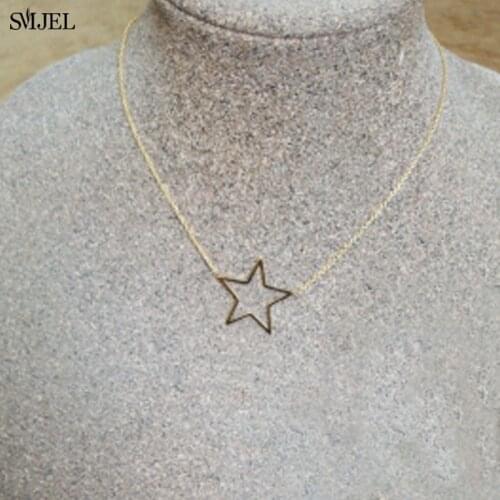 SMJEL Korean Hollow Star Statment Necklaces for Women Fashion Jewelry Stainless Steel Geometric Necklaces Collier Femme Gifts