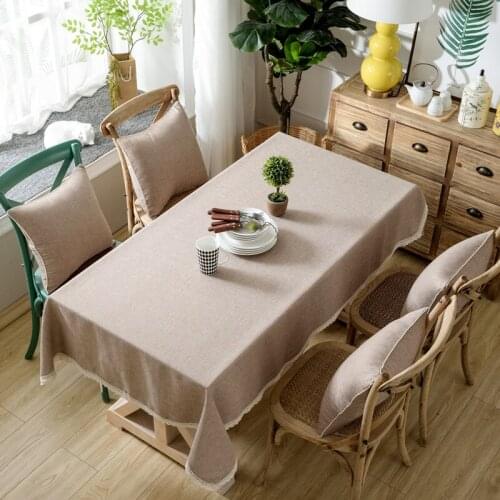 Thick Bamboo Cloth Tablecloth Solid Durable Dining Table Cover with Lace Living Room Home Decoration