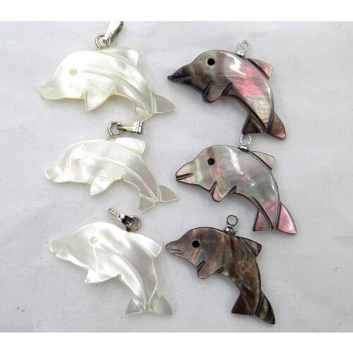Natural Quartz crystal Abalone Shell carved dolphin Charms pendant for diy Jewelry making necklace Accessories 6PCS A12