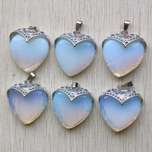 Wholesale 6pcs/lot New good quality opal Stone and alloy heart shape pendants for jewelry making free shipping