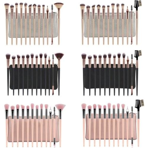 Brand 12 Pcs Professional Makeup Brush Set Plastic Handle Eye shadow Brush Outfit Makeup Tools Portable Brush Set With Bag Nylon