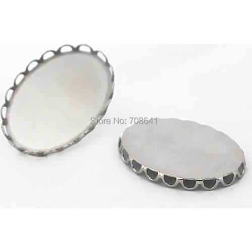 Blank Stainless Steel 18x25mm Oval Lace Bezel Bases Settings Glass Cabochon Connector Findings for Floating Charm Lockets Making