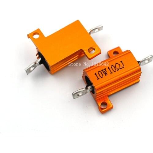 2PCS RX24 10W 10R 10RJ Wire Wound Resistor Metal Shell Aluminium Golden Resistor 10Watt 10 ohm Heatsink Resistance