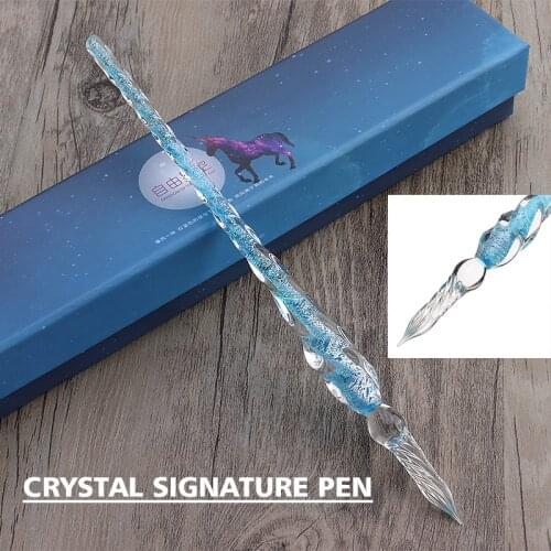 1pc Handmade Glass Lampwork Pen Crystal Calligraphy Signature Pen Filling Ink Fountain Pens Glass Dip Pen