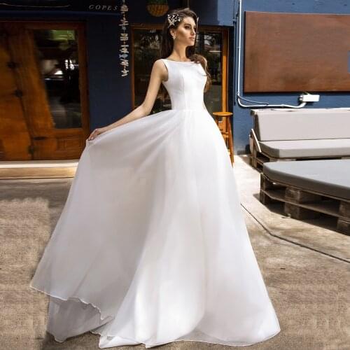 New Arrival Wedding Dress Boat Neck Sleeveless Open Back Organza A Line Wedding Gowns Robe De Mariage Bride Dresses