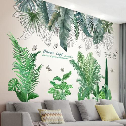 Tropical Tree Leaves Wall Stickers DIY Nordic Style Grass Plants Wall Decals for Living Room Bedroom Home Decoration Accessories