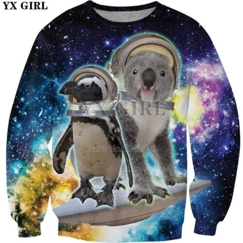 YX GIRL 2018 New Fashion Crewneck Sweatshirt Space Penguin and koala animal 3d Print Mens Womens Casual Pullover Drop shipping