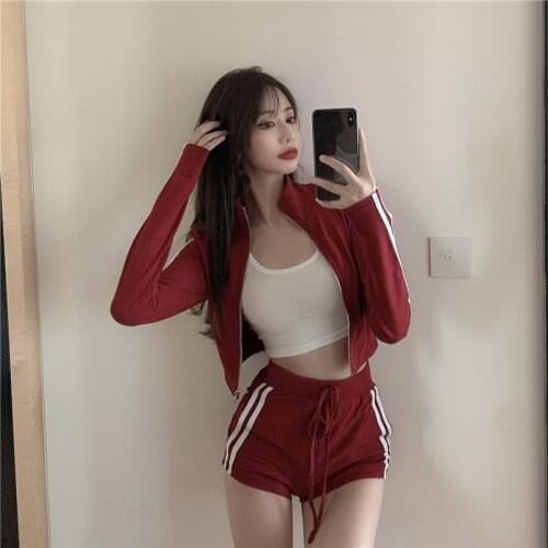 Women Tracksuit Open Stitch Coat and Gray Pants Spring Summer Suit Female Solid Color Casual Short Trousers Outfits 2021