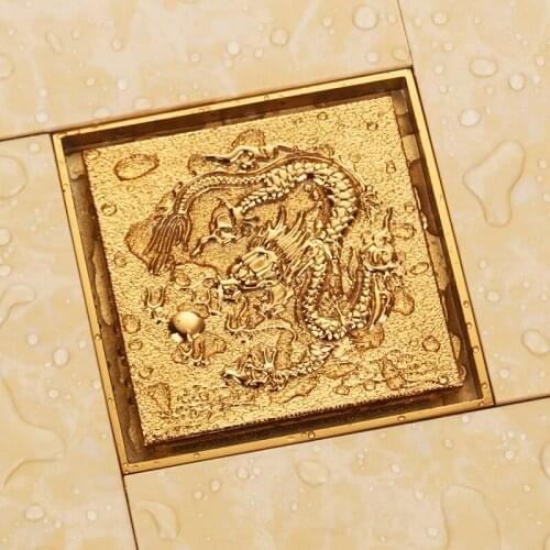 Gold solid brass 100 x 100mm square anti-odor floor drain bathroom shower drain