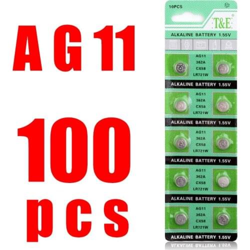 YCDC 100 Pieces 100pcs AG11 LR721 362 Button Cell Coin Alkaline Battery 1.55V Single Use For Toys Watches Remote Control Clocks