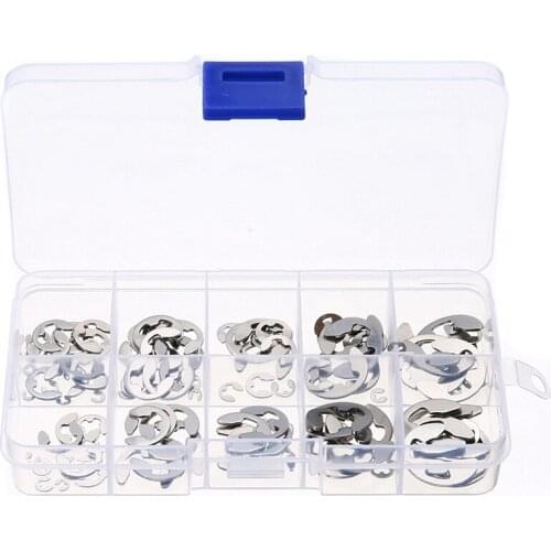 120Pcs Stainless Steel E-Type Retaining Ring E-Clip Circlip Assortment Kit Split Washer E-Type Circlips E-Clip Open Split Washer