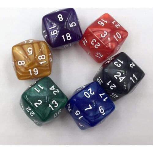 Rollooo 24 sided dice pearl red purple honey green blue and black d24 marble effect