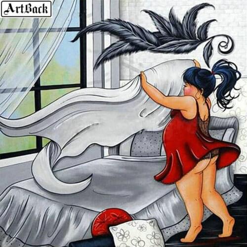 ARTBACK New 5d diy diamond painting woman fat cartoon full square diamond mosaic rhinestone sticker home decoration