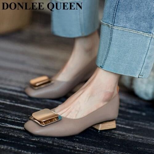 Brand Designer Flats Ballet Shoes Women Slip On Casual Loafers Fashion Metal Buckle Moccasin Wooden Heels Ballerina Female Mujer
