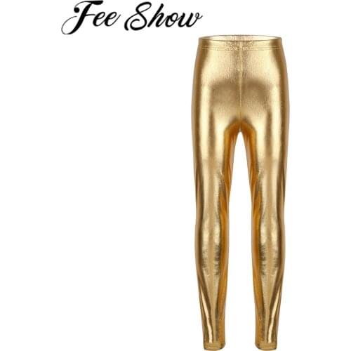 Kids Girls Modern Jazz Hip Hop Dance Pants Latex Elastic Trousers Ballet Ballroom Cheerleading Stage Dancing Clothes For Child