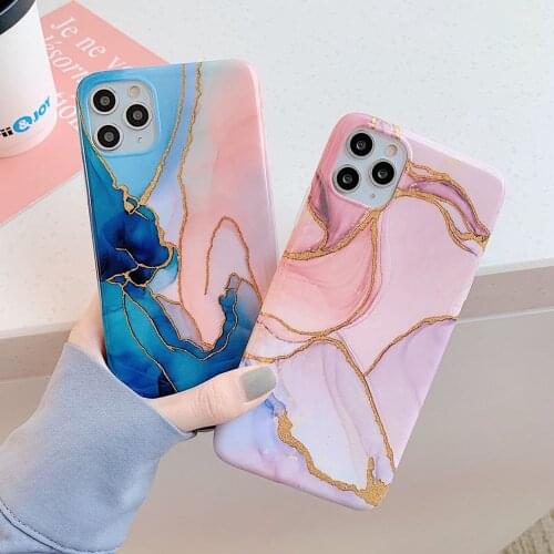 Contrast Color Marble Texture Phone Case For iPhone 12 mini 11 Pro Max XS Max XR X 7 8 Plus Cases Soft Glitter Couple Back Cover