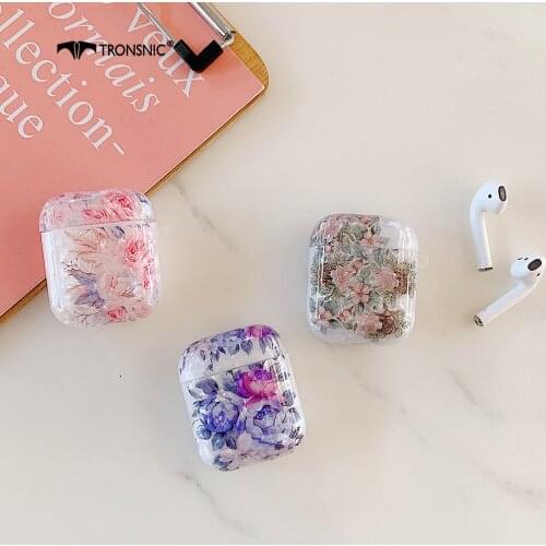 Flowers Case for Apple Airpods 1 2 Case Soft Cover Silicone Headphone Conch Box for Airpod Bluetooth Earphone Purple Green Cases