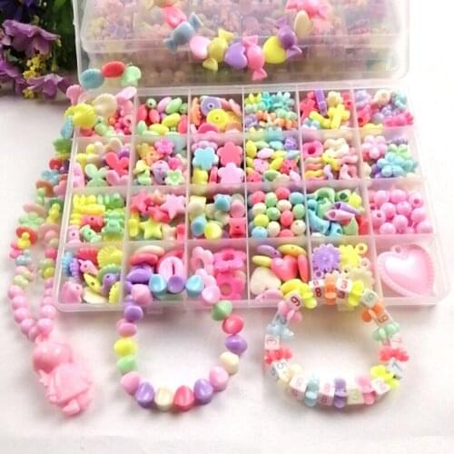 Kids Handmade DIY Beaded Toy For Girl Wear Beads With Accessory Set Creative 24 Grid Children Handicraft Jewelry Making Toys