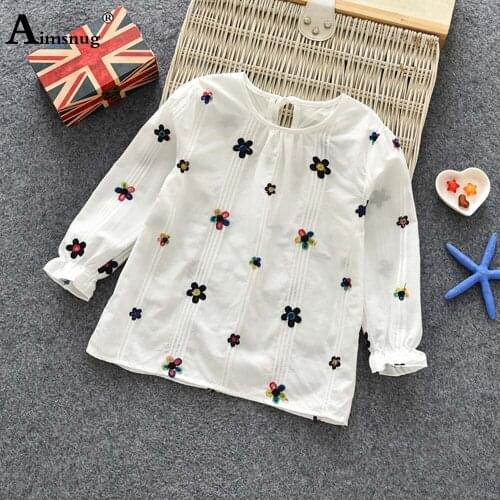 Children Sweet Flower Print T-shirt Kids Clothes Baby Girls Lace-up Shirt Casual Pullovers 2021 Autumn Long Sleeve Cotton Tops