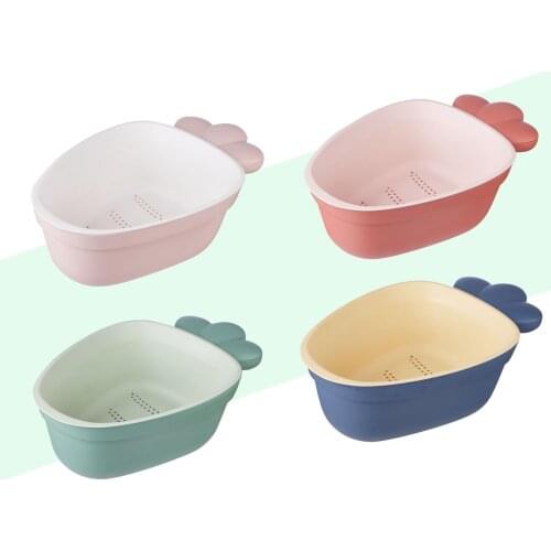 Double-Layer Carrot-Shaped Drain Basket Shelf Rice Washing Colander Bowl Kitchen Strainer Fruit Vegetable Washing Storage Rack