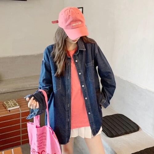 Tooling denim jacket female new Korean version of the large size loose long-sleeved casual shirt top ins tide