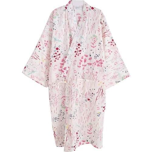 Shanghai Story Women Cotton Kimono Bathrobe with Pockets Bath Robe Pink nightwear sleepwear