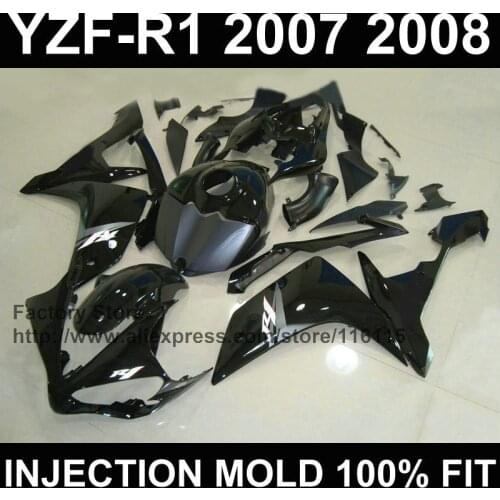 Custom free motorcycle injection road/racing fairings kits for YAMAHA R1 2007 2008 YZF R1 07 08 full black fairing body parts