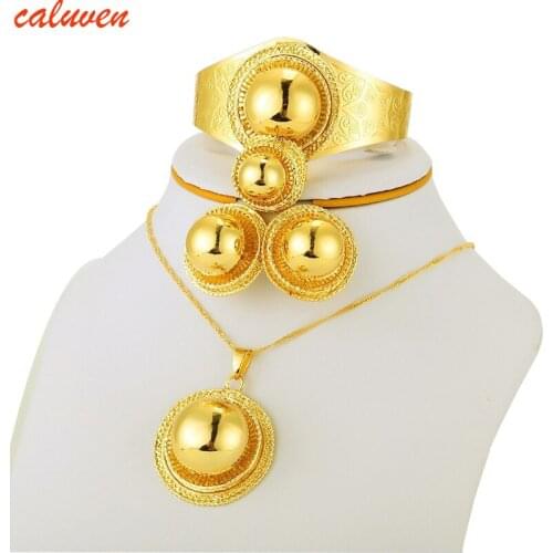 Ethiopian Gold Jewelry set Necklace/Earrings/Ring Gold Color Habesha Jewelry sets,Africa Eritrea Wedding Gifts