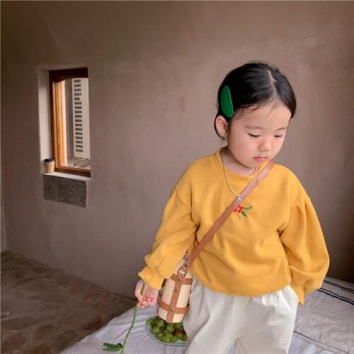 Korea childrens autumn 2021 girls' sweater Flower Embroidered top fashion western style sweater kids clothes girl clothes